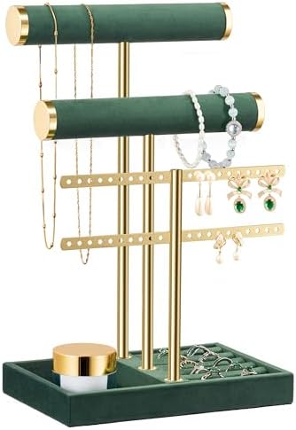Jewelry Organizer Stand for Necklaces, Bracelets, Earrings, Rings, Green by BUSSDIS