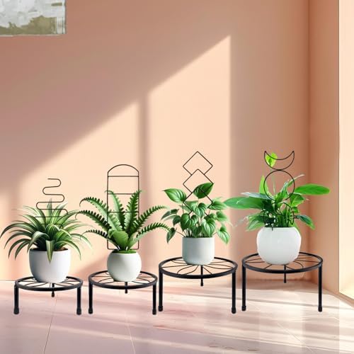 4 Packs Trellis for Climbing Plants Indoor, HENABLE Small Garden Metal Trellis for Potted Plants Outdoor for Vine Ivy Flower Plant Support, 4 Different Black Iron Patterns - Image 3