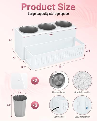 Hair Tool Organizer, Detachable Hair Dryer Holder with 3 Stainless Steel Cups, Wall Mounted Bathroom Organizers and Storage for Accessories, Curling Irons, Straighteners, Toiletries, Makeup - Image 2