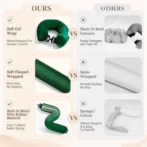 Heatless Hair Curler Rods for Overnight Satin Flexi Curls, Jumbo No-Heat Sleeping Styling Tools for All Hair Types - 3pcs Green - Image 3