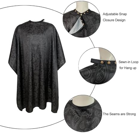 Pelocapa Barber Cape for Men, Haircut Cape with Snaps, Professional Salon Cutting Cape, Large Waterproof Hairdressing Cape Gown Apron for Hairstylist- 63”× 56”(Black Pattern) - Image 5
