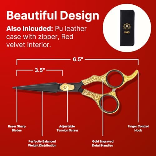 H&S GoldBlack Hair & Beard Cutting Scissors Japanese Steel Shears, 6.5 Inch - Image 5