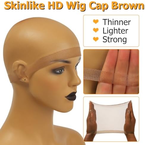 BEEOS Dark Brown Skinlike HD Wig Cap for Women, 24 Pieces Invisible Ultra-thin Stretchy Stocking Caps for Lace Front Wigs - Image 4