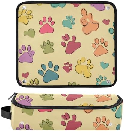 Hair Tools Travel Bag with Heat Resistant Mat Detachable 2-in-1 Curling Iron Travel Case Hot Tools Organizer for Straightener Flat Iron Light Yellow Cute Footprints - Image 3
