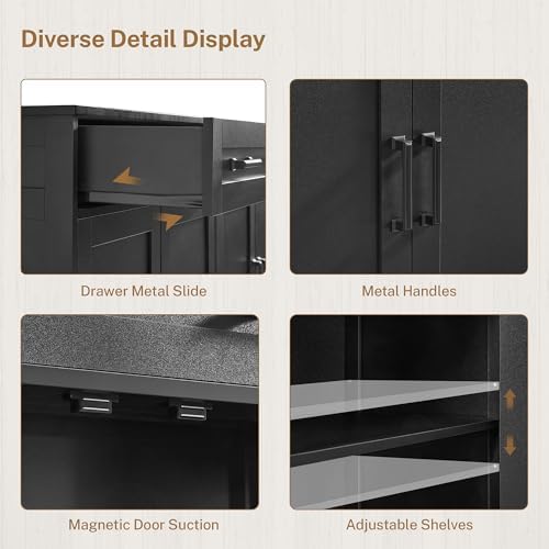 usikey 55" Buffet Cabinet with Storage and Drawers, Large Sideboard Buffet Cabinet with Adjustable Shelves and Doors, Modern Coffee Bar for Kitchen, Living Room, Black - Image 7