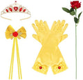 Princess Costume Accessories Crown Rose Hair Bow Yellow Gloves Kit by Uintoon
