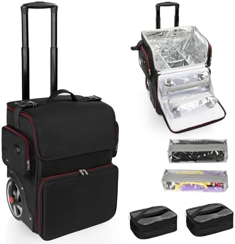 Hairstylist Travel case Cosmetology Case on Wheels with 2 Pcs Clear Bags by OCHEAL