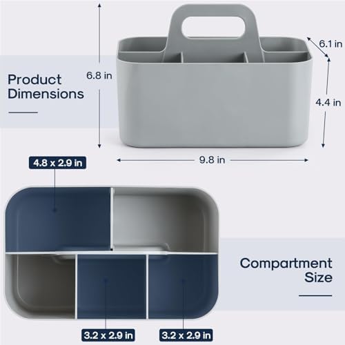Multiuse Caddy Organizer with Handle, Portable Divided Plastic Tote Bin - Art Craft, Stationary Pen Marker Crayons, Makeup Hair Supplies Storage - Bathroom, Classroom, Dorm, Office, Desk Holder - Grey - Image 5