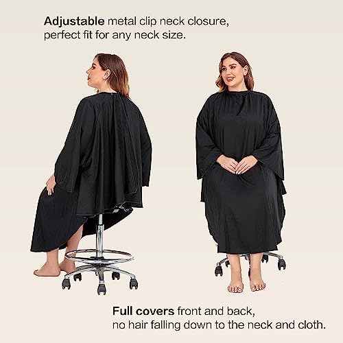 PERFEHAIR Professional Salon Client Hair Cutting Cape Gown, Barber Haircut Cape with Sleeves - Black - Image 2