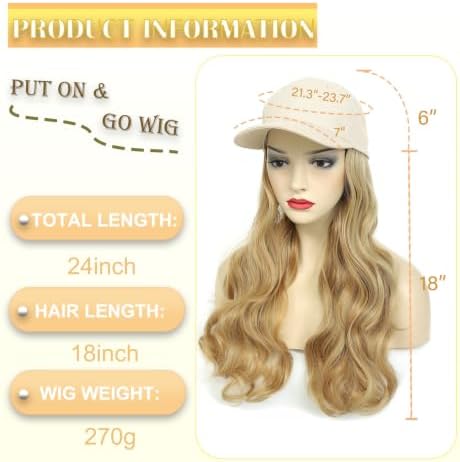 Hat Wig Beige Baseball Cap with Long Wavy Wig Layered Mix Blonde Hair - Image 3