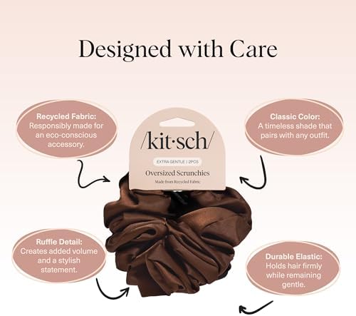 Kitsch Recycled Satin Oversized Scrunchies - Black & Chocolate, 2pcs - Image 4