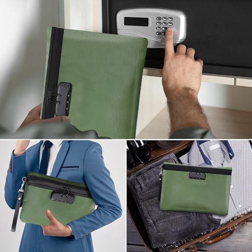 Nezyo 2 Pcs Fireproof Document Bag with Lock, Waterproof Money Pouch,Green - Image 6