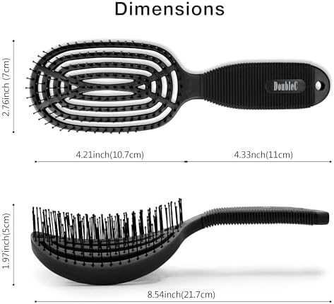 NuWay® DoubleC® Scalp Care Hair Brush – Patented Double Curve Design for Scalp Massage, Vented Blow-Dry Styling, Wet & Dry Hair, All Hair Types (Iron Black) - Image 3