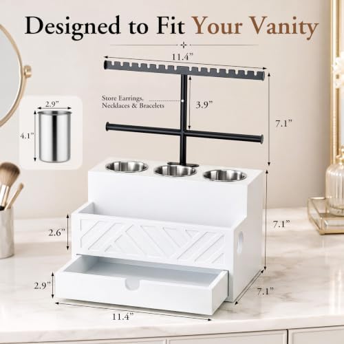 Xuhal Hair Tool Organizer Hair Dryer Holder, Headband Rack & Drawer, White - Image 2