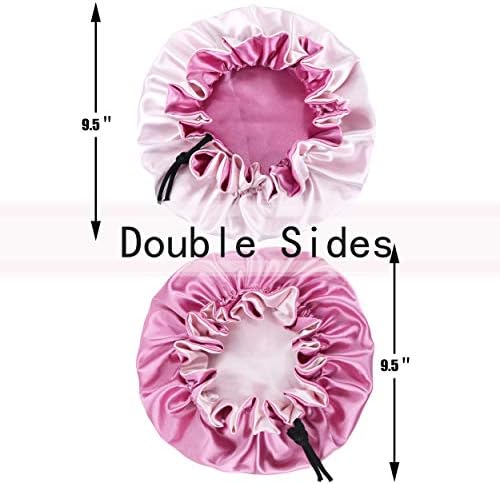 Kids Satin Bonnet Sleeping Cap Adjustable Silky Bonnet Double Layered Reversible Hair Bonnet Silky Night Hat for Toddler Child Baby - Image 2