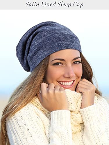 SATINIOR 4 Pieces Satin Lined Sleep Cap Silk Bonnet for Sleeping Women, Silk Hair Wrap Slouch Beanie Hat - Image 3