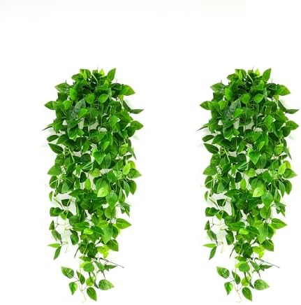 Fake Hanging Plants 2pcs Artificial Hanging Plant for Indoor Outdoor Faux Pothos Vines Greenery Garlands for Wall Home Aesthetic Patio Kitchen Living Room Farmhouse Shelf Office Decor (No Baskets) by Unknown