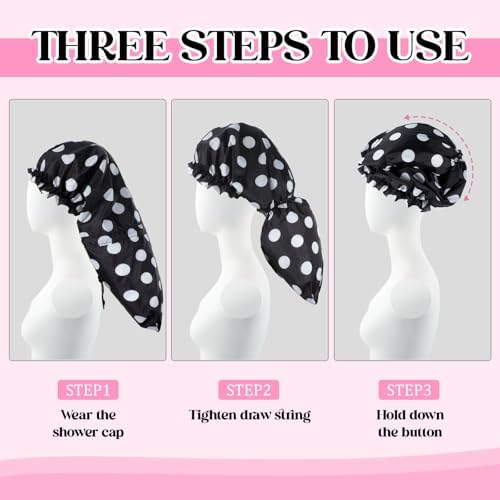 2 Pcs Large Shower Cap for Braids, Extra Long Shower Cap for Women Long Hair & Locs, Waterproof Hair Bonnets for Dreadlocks Drawstring Bath Caps for Women & Men (White, Polka Dots) - Image 4