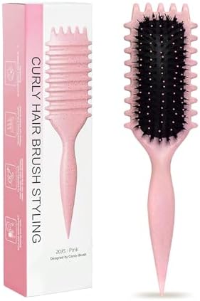 Pink Curl Defining Brush for Curly Hair – Detangling & Styling Brush for Women & Men, Defines 2A to 4C Curls, Reduces Frizz, Perfect for Wet & Dry Hair (Pink) by Sintario