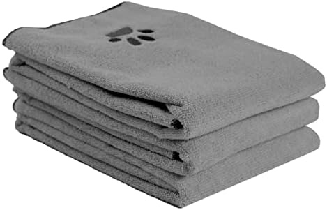 Ritz Premium Embroidered Microfiber Pet Towel (3-Pack), 18" x 28", Highly Absorbent, Fast-Drying, Long-Lasting, Super Soft 80% Polyester and 20% Polyamide Pet Cloth, Grey by RITZ