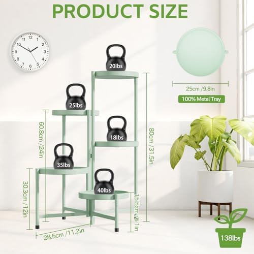 5 Tier Large Plant Stand Indoor Outdoor, 10 In Wide Tray, Green - Image 4
