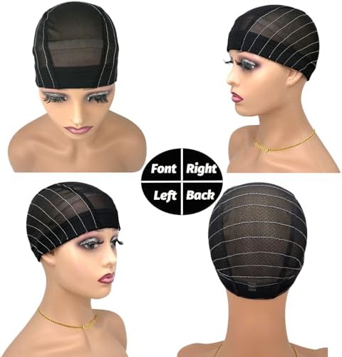 Wig Cap with Guideline Map for Wig Making, Stretchable Mesh Dome Caps with 1 Elastic Band and 4 Combs for Beginners Sewing Wig (Medium: 21"-22", 2 * 6 Closure) - Image 2