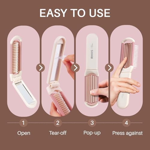 RHOS Folding Brush with Mirror for Women, Girls - Mini Hair Brush for Purse, Small Pocket Brush with Soft Nylon Bristles and Mirror for Travel (Beige) - Image 5