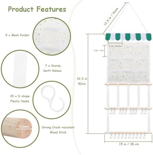 Bow Headband Organizer Hair Clips Holder w/ 9 Sorted Mesh Pockets - Image 2
