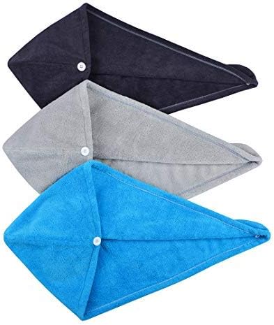 HOPESHINE Hair Drying Towel Twist Women's Soft Shower Microfiber Towels for Hair Turban Wrap Fast Drying Ultra Absorbent Cap Great Gift for Women (3-Pack Dark Grey+Grey+ Sky Blue) by HOPESHINE
