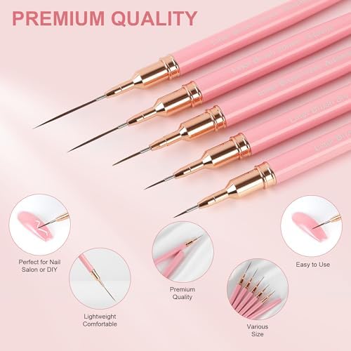 Artdone Metallic Nail Art Pens, Liner Brushes Set, 5PCS Pink Nail Tools - Image 3