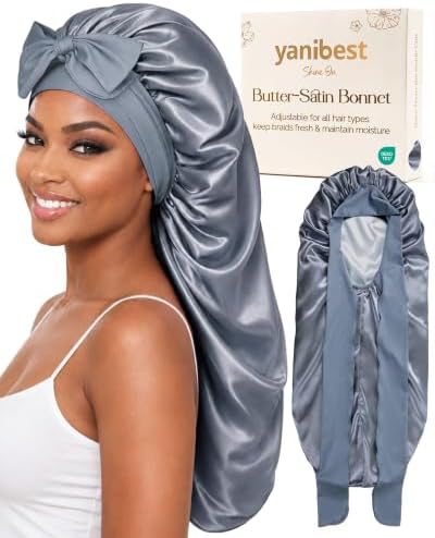 YANIBEST Double Layer Extra Long Bonnet, Adjustable Satin Sleep Bonnet by yanibest