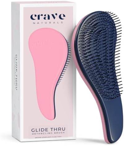Crave Naturals Glide Thru Hair Brush - Detangler Brush for Curly, Straight, Wet or Dry Hair - Gentle Detangling Brushes for Adults, Kids, Toddlers - Hair Accessories for Women, 7.5x3" - Pink by CraveNaturalsDetanglingBrush