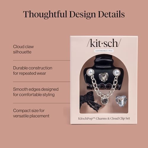 KitschPop ™ Hair Clips For Women with Charm Sets -Vintage Black, 7pcs Set - Image 4