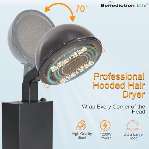 Hooded Conditioning Hair Dryer 1200W, 60-Minute Timer, Temperature Adjustable, Angle & Height Adjustable Downdraft Hood, for Homes, Beauty Salons, Studios - Image 4