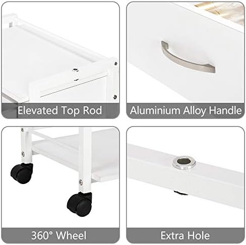 Salon Trolley Cart with Wheels, Wooden Rolling Storage Station, Mobile Utility Cabinet with 1 Drawer 2 Trays, Medical Esthetic Supply for Beauty SPA Massage Tattoo Facials, White - Image 6