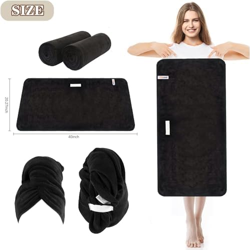 SUNLAND Microfiber Hair Towel 40 X 20 inch 2Pack Black - Image 5