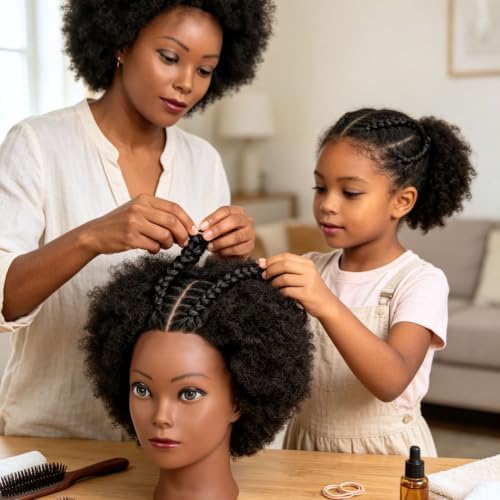 Afro Kinky Hair Black Mannequin Head with 100% Human Hair for Braiding - Image 5