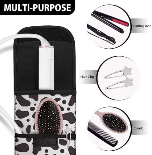 Generic Heat Resistant Neoprene Curling Iron Holder Cover Bag Flat Iron Travel Case for Hair Tools, 15 x 5 Inches Cow Pattern - Image 6