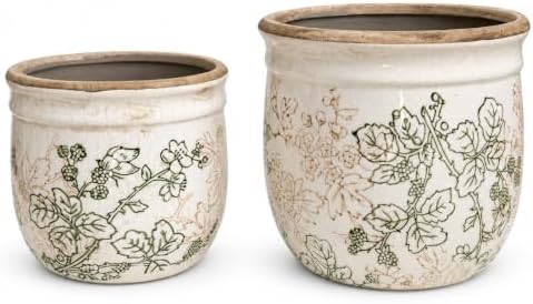 Ceramic Plant Pots Set of 2, 4.7 & 5.7 Inch Vintage Indoor Planters with Drainage Hole, Farmhouse Ceramic Flower Pots for Indoor Plants, Rustic Cottage Decor for Home Kitchen Garden, Green by SUREYUESI