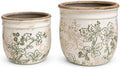Ceramic Plant Pots Set of 2, 4.7 & 5.7 Inch Vintage Indoor Planters with Drainage Hole, Farmhouse Ceramic Flower Pots for Indoor Plants, Rustic Cottage Decor for Home Kitchen Garden, Green by SUREYUESI
