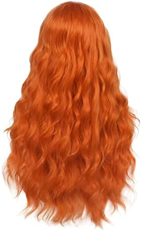 Long Curly Wavy Orange Wig Middle Part Synthetic Hair Replacement Wig for Cosplay Daily Use - Image 6