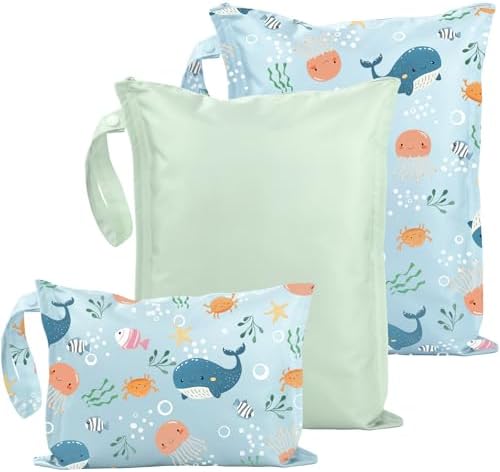 RelaxScene Wet Dry Bags Water Resistant - 3 Pack Reusable Waterproof Wet Dry Bag for Swimsuits & Baby Clothes - Leakproof Storage Pouch Bag for Travel & Baby Diaper - Travel Laundry Daycare Bags by RelaxScene