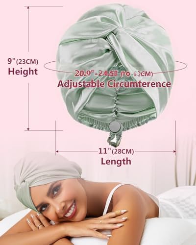 HFRHTGY Adjustable Silk Satin Hair Bonnet for Sleeping, Double Layer Hair Wrap Sleep Cap Turban for Women Men, Curly Straight Braid Unisex (Royal Green) - Image 4
