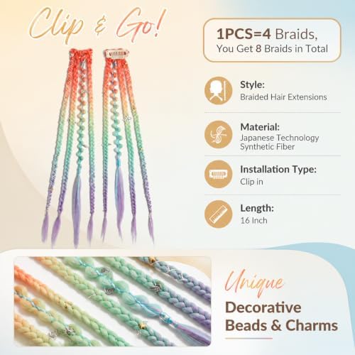 16“ Clip in Dreadlocks Hair Extensions Women Daily (Rainbow Colors) - Image 2