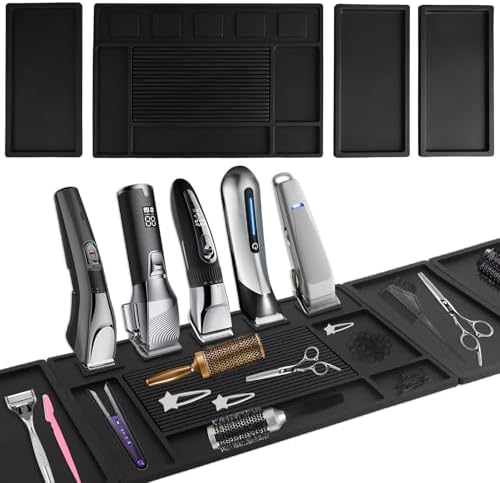 Magnetic Barber Mat for Clippers, Station Organizer with 5 Magnets by ASTONFOG