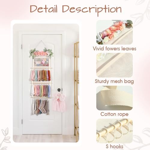 POVETIRE Headband Holder Hair Bows Organizer for Girls, 4-Layer Hair Accessories Display Storage Wall Hanging Decor for Baby Nursery Toddler Girls Room - Image 3
