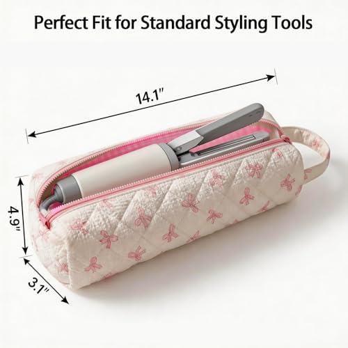 Hair Tools Travel Bag, Hair Tool Bag Organizer, Pink Bow - Image 2