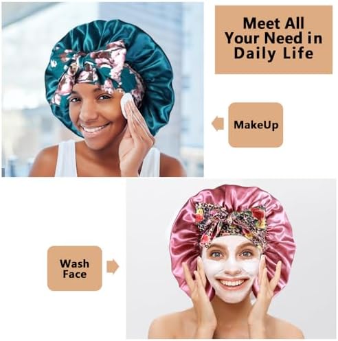 2pcs Large Silky Bonnets with tie Band Braid Bonnet, Satin Bonnet for Sleeping Curly Hair, H - Image 5