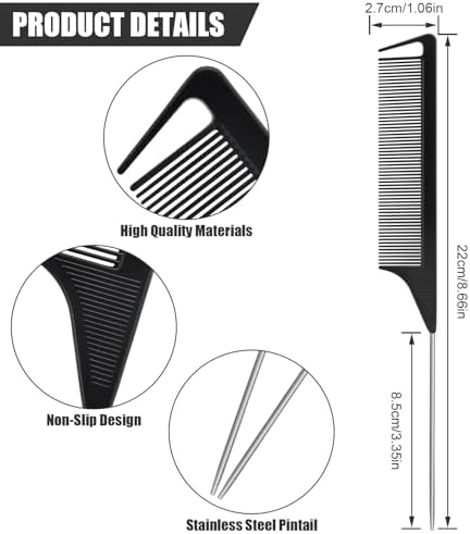 NICEMOVIC 36 Pack Rat Tail Parting Rattail Braiding Combs Bulk for Women, Parting Combs for Braiding Hair, Individually Wrapped Braider Essentials Barber Supplies Accessories Tools (Black) - Image 2