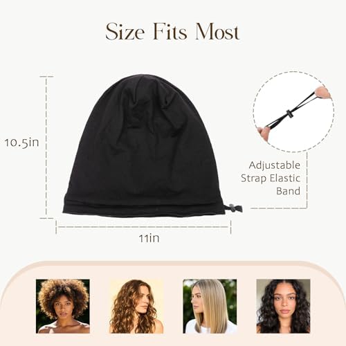 2 Pcs Adjustable Silk Hair Bonnet for Sleeping, Satin Lined Sleep Cap for Women and Men, Silk Hair Wrap Slouch Beanie. - Image 4